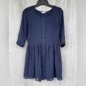 Jack Navy Geometric Print Dress Size 6 Sheer Sleeves